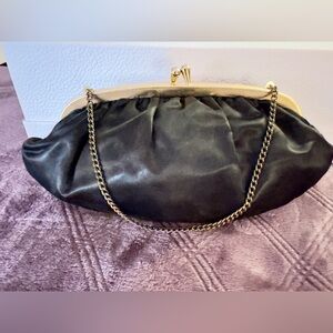 VINTAGE! Black Satin with Goldtone Hardware
And Gold Chain Strap